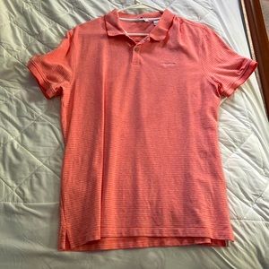Mens Calvin Klein orange polo shirt with white stripes